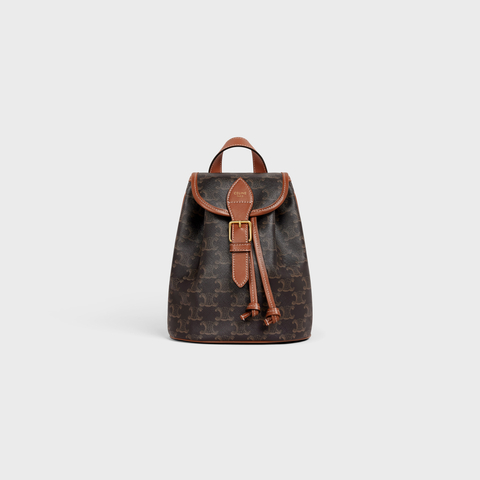 MINI BACKPACK FOLCO IN TRIOMPHE CANVAS AND CALFSKIN TAN - Image 1